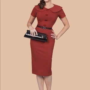 Rust Colored Rita pencil Dress Vintage Inspired